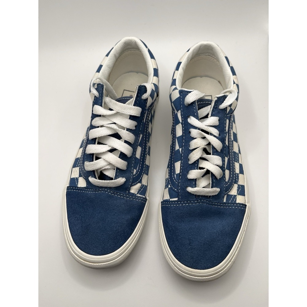 Vans Old Skool Blue Checkerboard Suede Canvas Skate Shoes Mens 5 Womens 6.5 - Picture 2 of 8